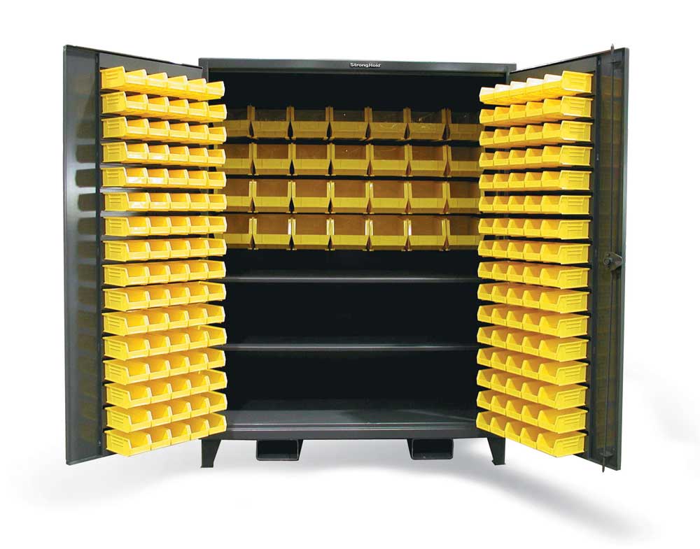 Bin Storage Cabinet With 3 Half-Width Shelves